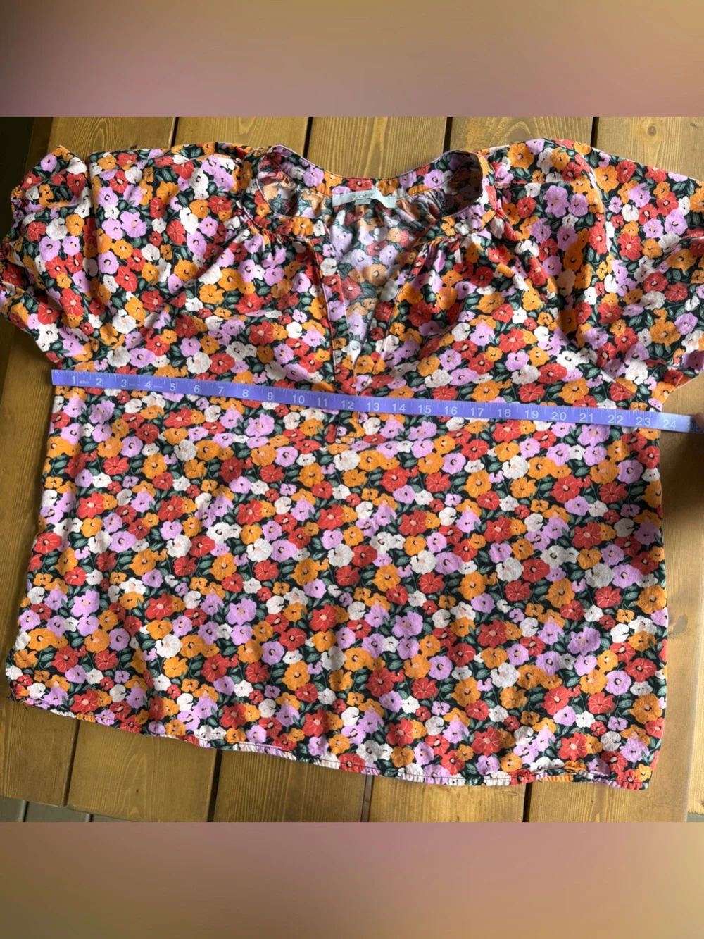 LOFT Floral Puff Sleeve Top Multicolor Cotton Blend XL